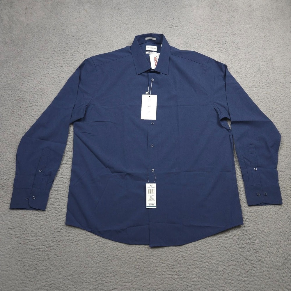 Lucky Brand Mens XL Navy Stretch Button Down Shirt Slim‎ Fit Minimal NWT